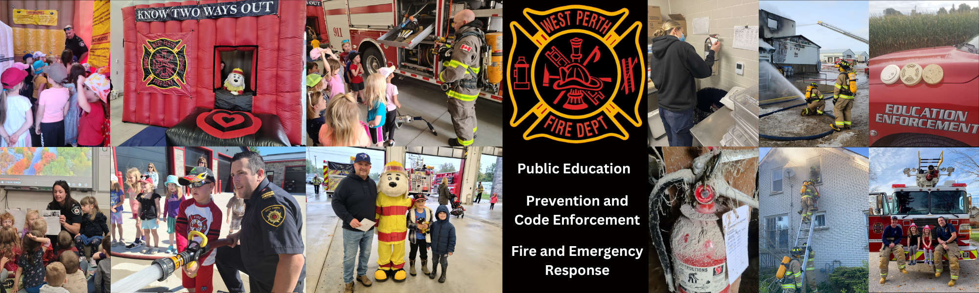 Photo collage of public education, prevention and emergency response